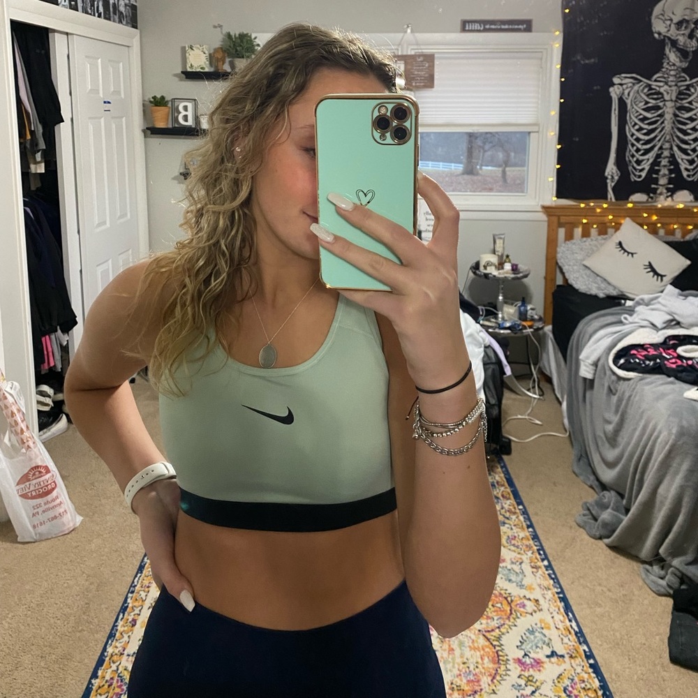 Nike, medium, mint green, dri-fit sports bra.